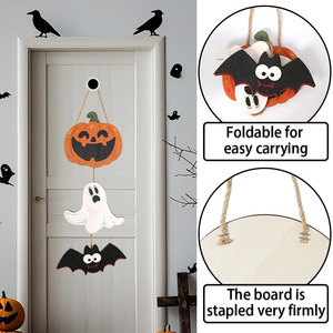 Panneau de porte en bois rond fait main pour Halloween, décoration intérieure et extérieure, accessoires de fête, décoration artisanale sérigraphiée - Product Image 4