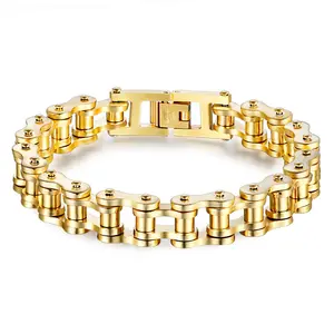 Wholesale cool bracelet men Silver gold two tones stainless steel motorcycle bike chain bracelet