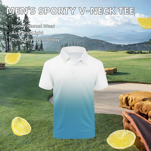 Custom Sublimation Printed Gradient Ombre <b>Polo</b> Shirt Wholesale Men Short Sleeve <b>White</b> Blue Fade <b>Golf</b> Tennis Sports Shirt - Product Image 2
