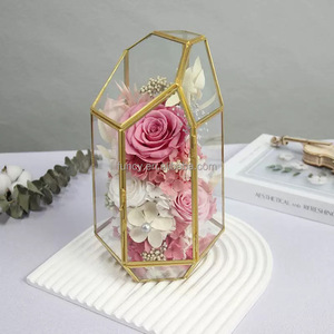 Arbre à souhaits en verre irrégulier pour bébé fille nouveau-né, rouge et bleu, fleur éternelle, design Art Déco écologique, 16x14x25cm, salon - Product Image 2