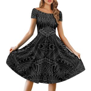 Robe élégante coupe évasée bleu ciel Hawaii Samoan classique <span class=keywords><strong>tatouage</strong></span> Tribal fleurs polynésiennes tissu impression robe de fille - Product Image 3