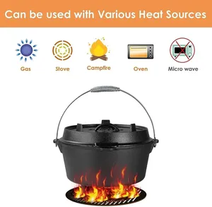 Marmite hollandaise 5/9/13 litres, portable pour le camping et l'extérieur, ustensile de cuisson multifonction pour ragoûts, barbecues, soupes, pique-niques, avec couvercle et compatible cuisinière - Product Image 4