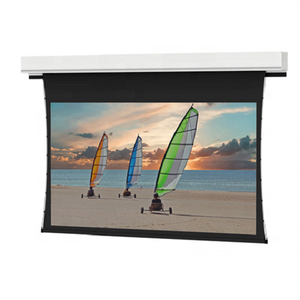 Écran de projection motorisé encastré au plafond de 120 pouces avec tension par languette motorisée avec télécommande RF ou IR pour cinéma maison - Product Image 1