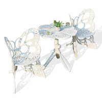 Ensemble de meubles de patio portables d'extérieur avec des chaises en forme de papillon et une table à fleurs, ensemble de bistrot en aluminium moulé pour le jardin