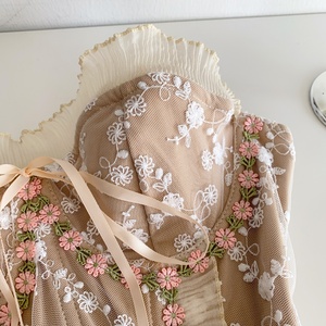 <span class=keywords><strong>Haut</strong></span> bustier en dentelle brodée florale avec dos en maille transparente à nouer, style corset court mignon pour femme - Product Image 5