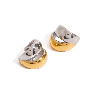 Stainless Steel Geometric <b>Clip</b>-on Earrings Double Layer Openwork Design Everyday Wear Jewelry - Product Image 5