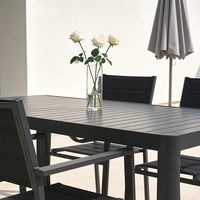 Mesa de Comedor Extensible de Aluminio para Exteriores HOMFUL, con Tablero de Listones, Rectangular, para Patio y Jardín