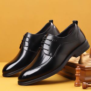 New Men's Waterproof <b>Height</b> <b>Increasing</b> Leather <b>Shoes</b>-2025 British Style Business Wedding <b>Shoes</b>-Autumn Black Lace-Up Casual <b>Shoes</b> - Product Image 4