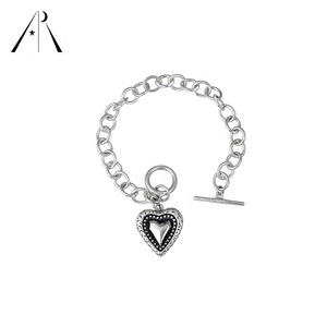 Cadena de Cruz Punk Retro para mujer, pulsera lisa de Plata de Ley 925, brazalete de corazón, joyería - Product Image 2