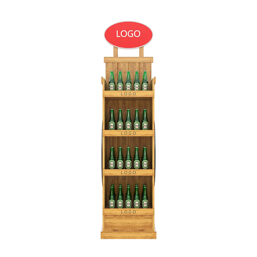 Ustom-estante multifunción de madera para exhibición de vino, estante de exhibición para licor y cerveza