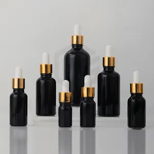 Gold Top Black Essential Oil Dropper Bottle 5ml 10ml 15ml 20ml 30ml 50ml 100ml Custom Logo Empty 30ml Face Serum Dropper Bottle