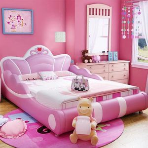 Cama Moderna JINS para Niñas, Diseño Popular, Color Rosa, Juego de Muebles para Dormitorio Infantil, Cama Suave con Barandilla - Product Image 4