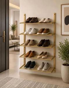 Handmade Brass Wall <b>Shelving</b> <b>Unit</b> 6 Tier Modern Storage Rack Open Display Organizer for Kitchen Living Room Bathroom and Home - Product Image 3