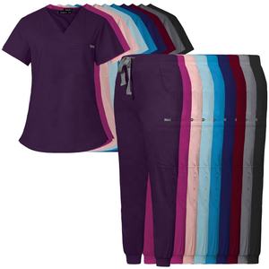 Uniformes chirurgicaux de clinique anti-rides extensibles à 2 sens avec logo personnalisé Gommage d'allaitement OEM/ODM Haut classique à col en V et pantalon de yoga à la taille - Product Image 3