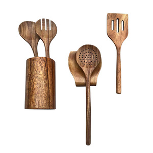 Wooden Kitchenware Set 10 Pieces Solid Wood Spoon Spatula Fork Pasta Scoop With Holder For Cooking - Product Image 3