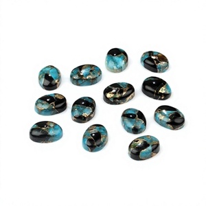 Piedras Preciosas Sueltas de Cuarzo Turquesa Azul Negro Natural, Ovaladas y Lisas, de 10x14 mm, con Alto Brillo, Certificadas por Terceros, Más Vendidas - Product Image 1
