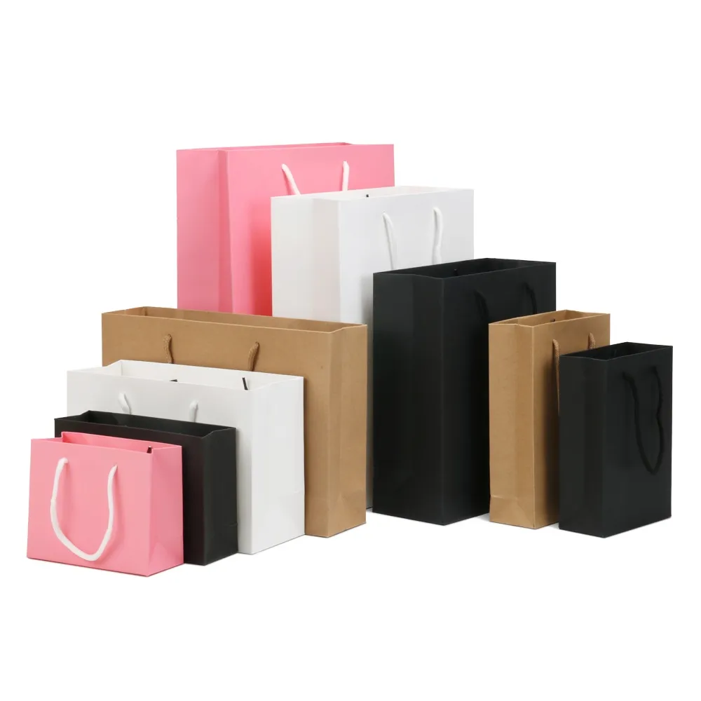Wholesale Customized Kraft Paper bag Gift Paper Packaging Bag With Flat handle and twisted handle for Business Shopping Bag