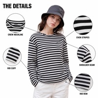 Pull en tricot rayé noir et blanc pour femmes, manches longues, coupe ample, style rétro, prêt à être expédié (ODM/OEM)