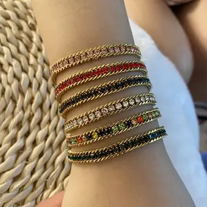 Jewelry Bracelet Trendy Micro Inlaid Zircon Bracelet No Fading Wrist Jewelry Rainbow Stainless Steel Party Gifts Opp Bag CLASSIC