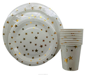 Service de table en papier, assiettes à dessert, gobelets jetables, articles de fête, fête étoilée, <span class=keywords><strong>anniversaire</strong></span> d'enfant, transport, Kaile, <span class=keywords><strong>adulte</strong></span>, or - Product Image 1