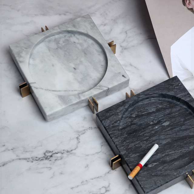 Modern Accessible Luxury Marble Smokeless Square Ashtray Personalized Decorative Cigarette Dish Home Living Room Creative