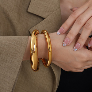 Bracelet ouvert en acier inoxydable plaqué or 18 carats, bijoux de mode unisexe, design rond, Sz272g Sz272s Sz273g - Product Image 4