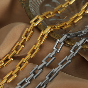 Cuban Chain Titanium Steel 18k Gold Plated Necklace And <b>Bracelet</b> <b>Set</b> Geometric Minimalist Stackable Fashion Jewelry - Product Image 2