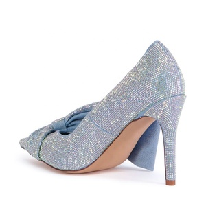 Escarpins sexy pour femmes à bout pointu, ornés de strass et de diamants, talons hauts, sandales à talon aiguille avec grand nœud - Product Image 4