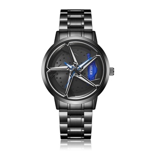 Hot Sell Stainless Steel Band Watch Premium Quartz <b>Movement</b> Car Rim Wheel Shaped Rotating Dial Relogio Masculino - Product Image 3