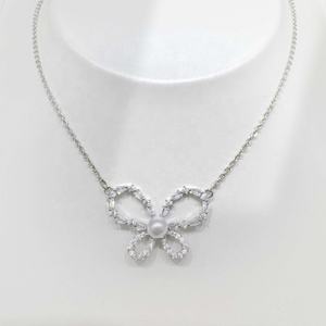 Collar de cadena de lujo con lazo de plata de ley 925 OEM, joyería de moda para mujer, diseño vintage, collares de perlas de agua dulce para mamá. - Product Image 1