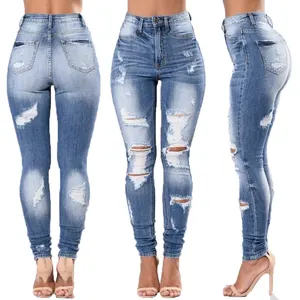 Nieuwe Europese En Amerikaanse Vrouwen Skinny Hoge Taille Ripped Slijtage Gat Denim Jeans