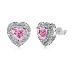 Dylam Stylish Colorful <b>Fine</b> Jewelry Women Daily Wear Sterling Silver Rhodium Plated Eternity Zirconia Heart Shape <b>Stud</b> <b>Earrings</b> - Product Image 1