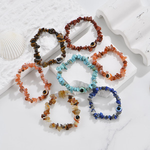 Evil Eye Natural Crushed Stone <b>Bead</b> <b>Bracelet</b> Crystal Elastic Raw Stone Blue Eye <b>Bracelet</b> For Gift - Product Image 1