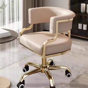 Chaise <span class=keywords><strong>de</strong></span> bureau/salon pivotante haut <span class=keywords><strong>de</strong></span> gamme rembourrée avec roulettes, base dorée réglable en hauteur, idéale pour institut <span class=keywords><strong>de</strong></span> beauté, manucure, réception - Product Image 6