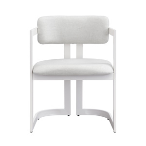 Modern Convertible Upholstered <b>Dining</b> Chairs Set of 2 Fabric <b>Armchairs</b> with Beige Seating White Metal Frame for Apartment - Product Image 3
