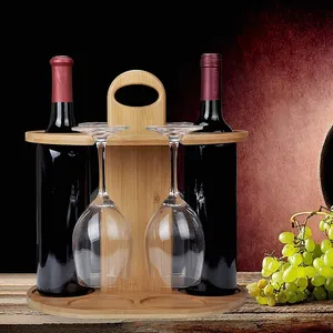 יין זכוכית תליית תצוגת stand מדף השיש עץ יין מתלה עם זכוכית בעל