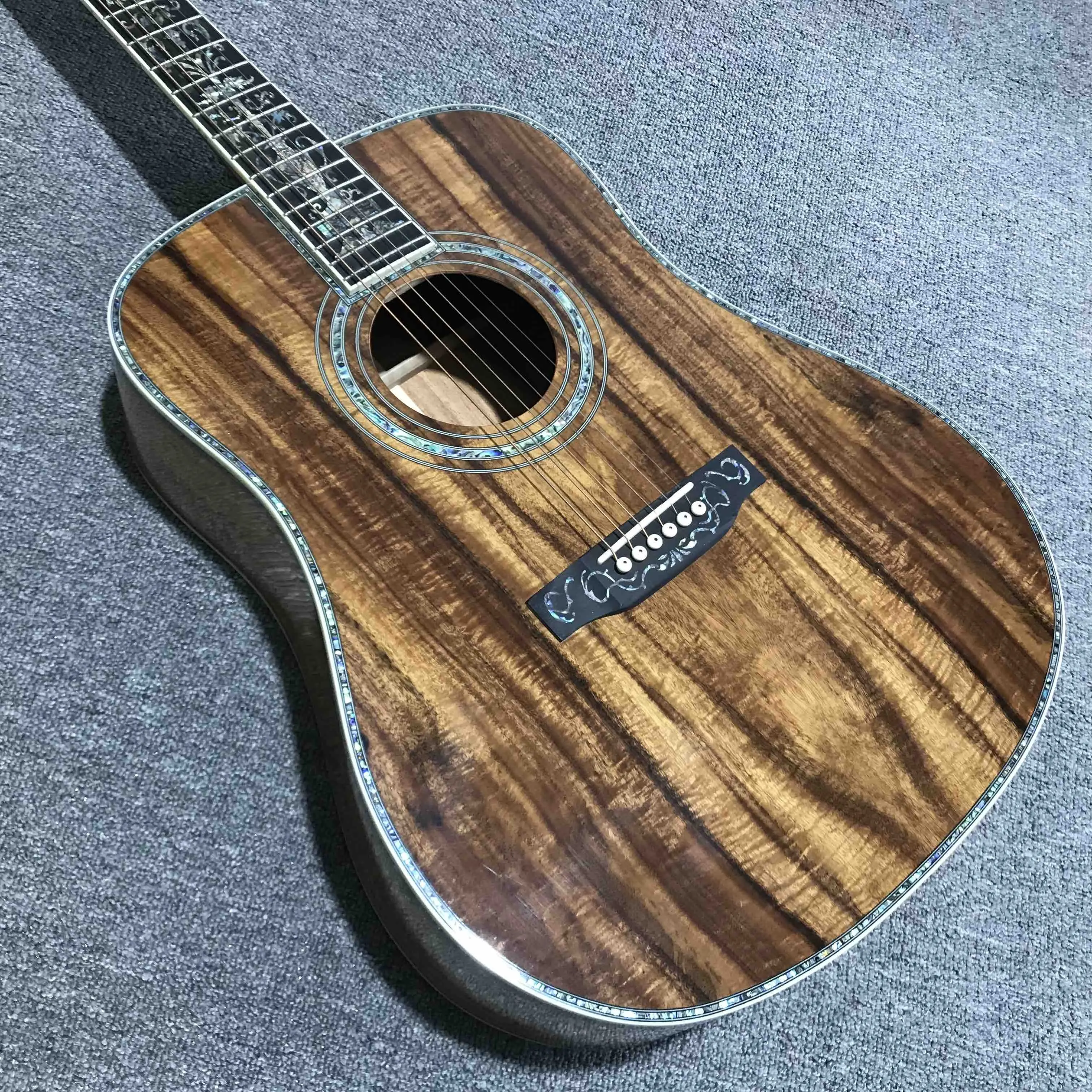 Custom Solid KOA Wood Top Handmade Electric Acoustic Guitar Bone Nut Saddles Full Abalone Inlay