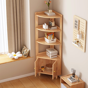 Shulin Solid Wood Corner <b>Cabinet</b> Multi-Tier Bookshelf with Doors 5+ Compartments Living Room Storage Shelf Natural Wood Color - Product Image 2