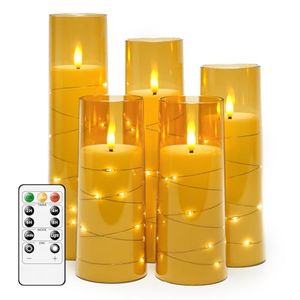 Vela LED Electrónica de Acrílico con Llama 3D Intermitente, Funciona con Batería, con Cadena de Luces y Temporizador Remoto para Decoración del Hogar - Product Image 1