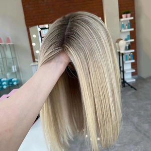 Pelucas frontales de encaje <span class=keywords><strong>rubio</strong></span>/marrón con reflejos, pelucas con cierre frontal de encaje transparente para mujer, pelucas bob cortas pre-arrancadas de 10-16 pulgadas - Product Image 1