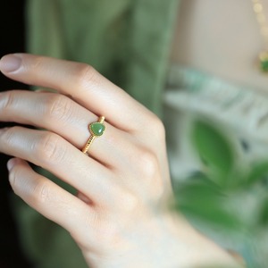 Heart Ring Gold Plated Artificial Hetian Jade Bezel Setting Women's Jewelry Gift - Product Image 5