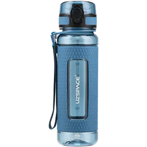 UZSPACE BPA-मुक्त एंटी-स्लिप लीकप्रूफ आउटडोर स्पोर्ट वॉटर बॉटल स्ट्रॉ प्रोटेक्टिव सिलिकॉन बूट मोटिवेशनल टाइम मार्कर प्लास्टिक
