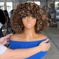 Perruque Bob en Cheveux Humains Indiens Remy Vierges à 100 %, Double Tissage, Boucles Volumineuses, avec Frange, Densité Personnalisable et Sans Colle – Vente en Gros