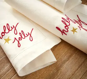 Tissu de table en lin de Noël blanc logo personnalisé non pelucheux monogramme Logo en tissu de serviette