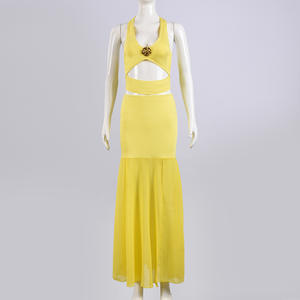 Sexy Women's Lace-Up <b>Top</b> With <b>Patchwork</b> Midi Skirt Two-Piece Set Fashion - Product Image 4