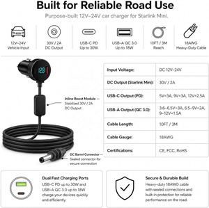 <span class=keywords><strong>Cable</strong></span> de Alimentación de 3M con Voltímetro Digital para Encendedor de Cigarrillos, Adaptador de Voltaje de 12V a 30V para Starlink Mini, Amplificador de Voltaje, Cargador de Coche - Product Image 6