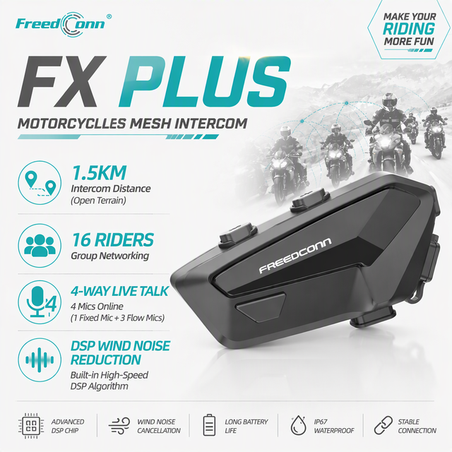 FreedConn FX PLUS All-weather Waterproof Motorbike Headset Hi-Res Audio Cancelling Motorcycle Intercom