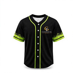 Maillot de baseball noir tendance classique avec bordure vert citron et logo brodé, chemise uniforme à manches courtes - Product Image 1