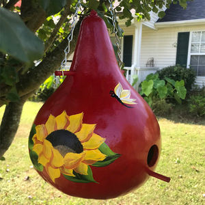 Briljante Ochtend Zon Zonnebloem Hars Kalebas Vogelhuisje Met Vlinders - Product Image 1