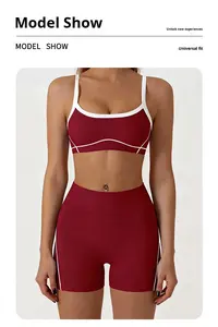 Activewear-Hersteller Neues 2-teiliges Fitness-Set Weiches Nude-Strick Rückenfreies Sport-BH Shorts Leggings Damen Trainingsanzug Set - Product Image 5